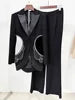 Boutique HOT SALE NEW Arrivals 2 PCS Set S-2XL High Street Fashion Elegant Cutout Rhinestones Diamonds Luxury Black Blazer Jacket Pants  Women Suit Set Ladies Luxury Apparel Supplies