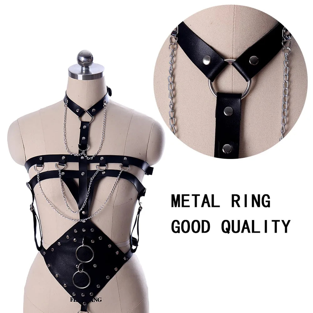 NEW Gothic White Leather Full Body Harness Bra Cage Punk Waist Pole Party Dance Rave Strap Bondage Garter Belt Adjust Size Sexy Lingerie Fashion Clothing Supplies