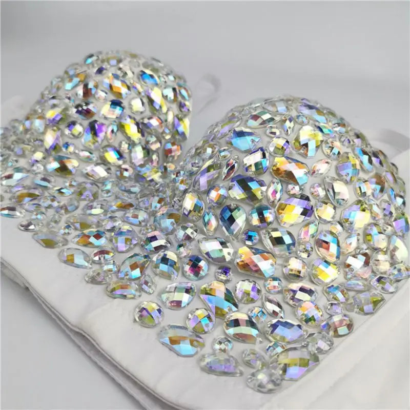 NEW Women AB Colored Rhinestone Bustier Luxury Crop Top Spaghetti Strap Push Up Corset Vest F3MD Women Tops