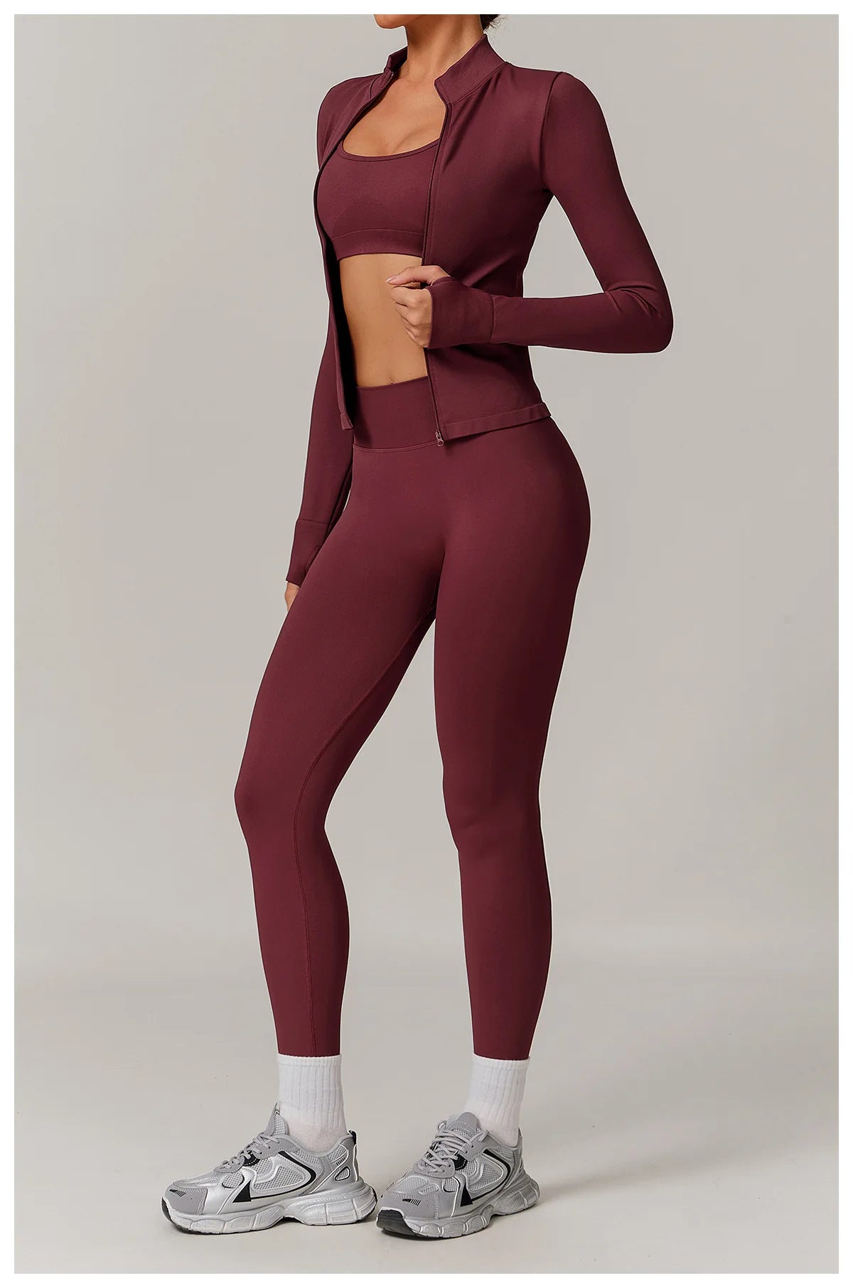 3 PCS Set 7 Colors Private Label Seamless Yoga Suit Women High Waist Scrunch Butt Lifting Tight Leggings Zip Jacket Gym Fitness Outfit Outdoor Running Activewear Set Women Sports Clothing Supplies