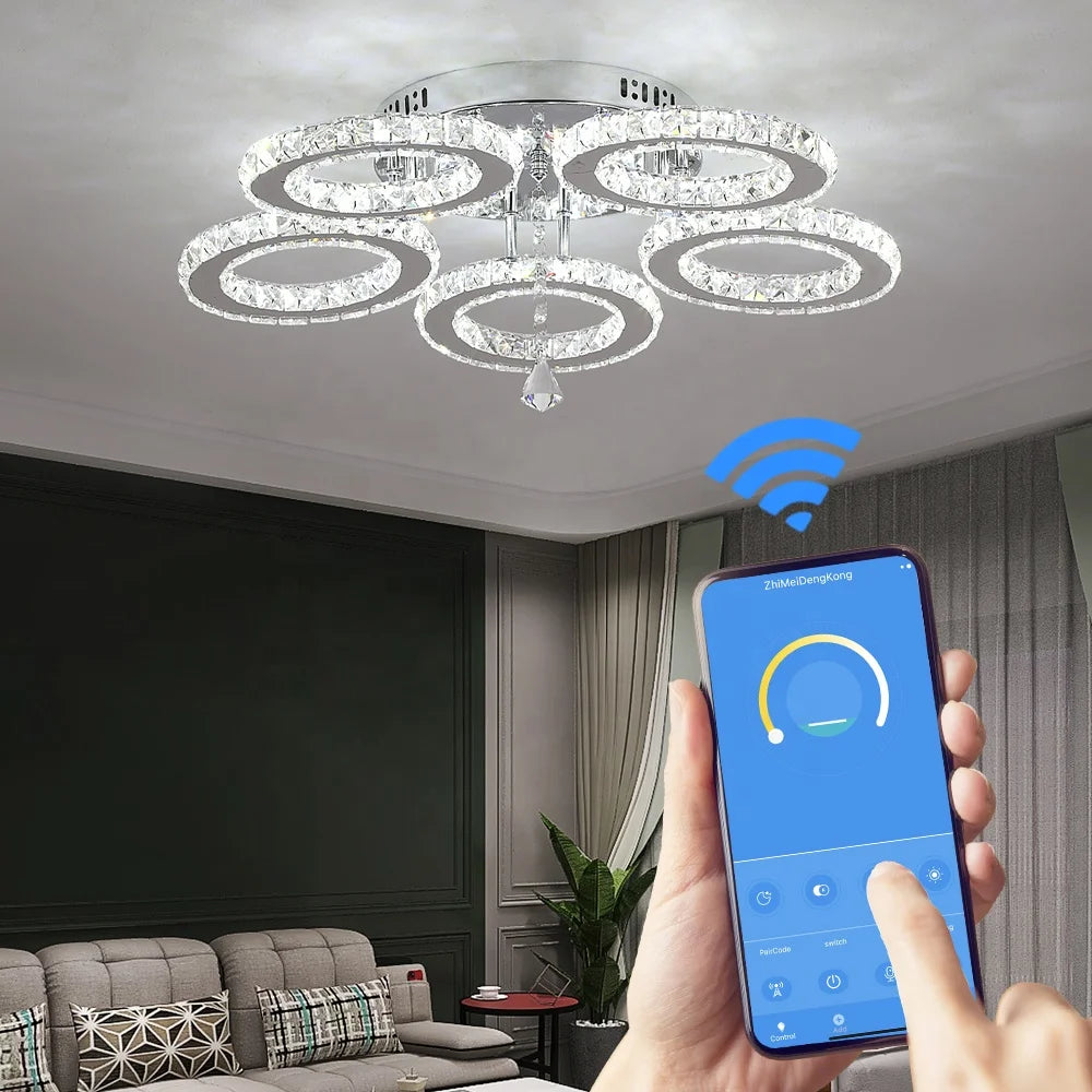 NEW Arrivals Home Living Room 3000K-6000K Color Changeable Crystal Lamp APP Remote Control Led Smart Ceiling Light
