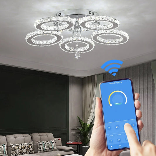 NEW Arrivals Home Living Room 3000K-6000K Color Changeable Crystal Lamp APP Remote Control Led Smart Ceiling Light