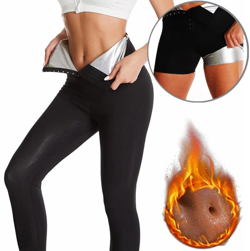 S-5XL Shorts and Long Tight Leggings Women's High Waist Compression Thermal Workout Exercise Body Shaper Tights Breasted Sweat Pants Shorts Sauna Suit for Home Use