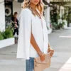 Black/White Color Women Elegant V-Neck Coat Pockets Office Lady Wear Solid Outerwear Female Casual Chic Open Stitch Tops Ladies Clothing Accessories