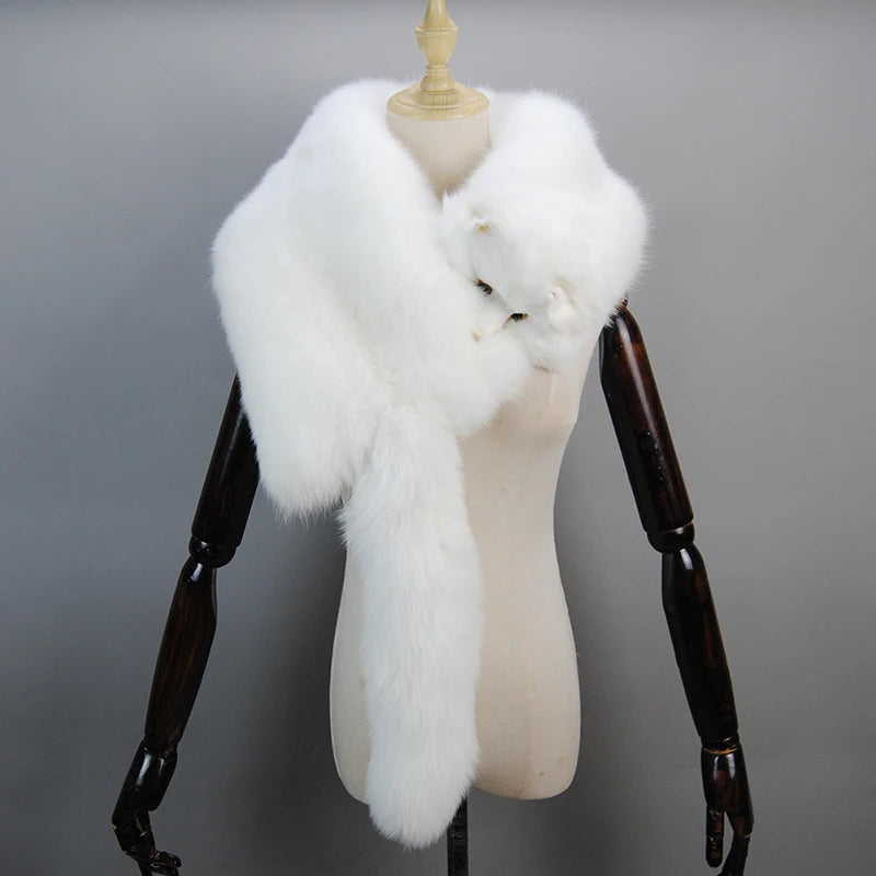 120cm Long 5 Colors New Luxury Brand Genuine Real Silver Red Fox Fur Scarf High Quality Soft Fluffy Winter Shawl with Luxury Fur Collar Wedding Guest Evening Business Party Prom Women and Men Luxury Apparel Accessories