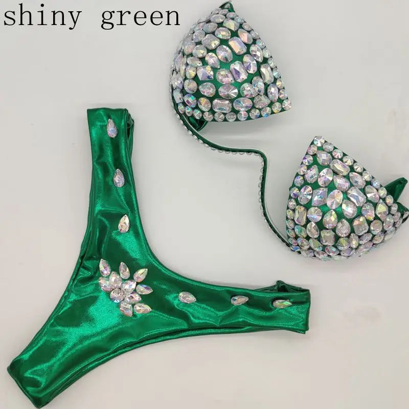 10 Colors Luxurious Diamond Sexy Bikini Crystal Bikini Swimwear Plus  Sizes Rhinestone Swimsuit Summer Beachwear