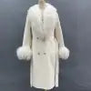 10 Colors Autumn Winter  Wool Cashmere Lady Luxury Coat With Real Natural Soft Fox Fur Collar Wedding Guest Evening Party Ladies Luxury Apparel Supplies