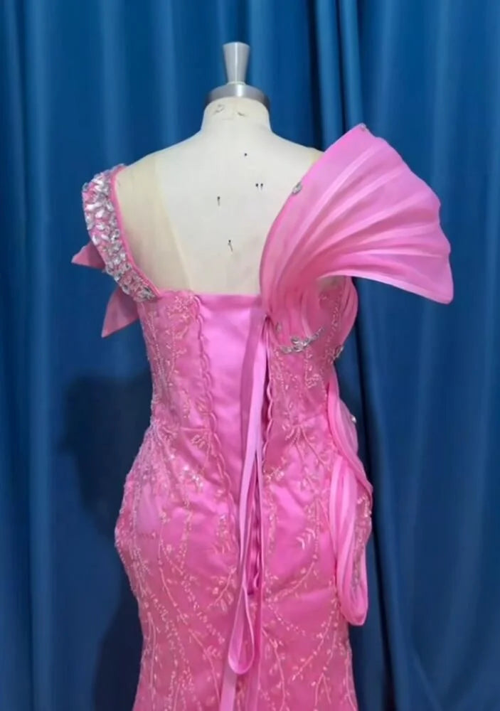 Boutique Gala HOT SALE Luxury Wedding Dress S-3XL Pink/Ivory Color Crystal Beaded Mermaid Gown ASO EBI Evening Party Prom Wear Sparkling Evening Dress Red Carpet Celebrities Gowns Ladies Luxury Apparel Supplies