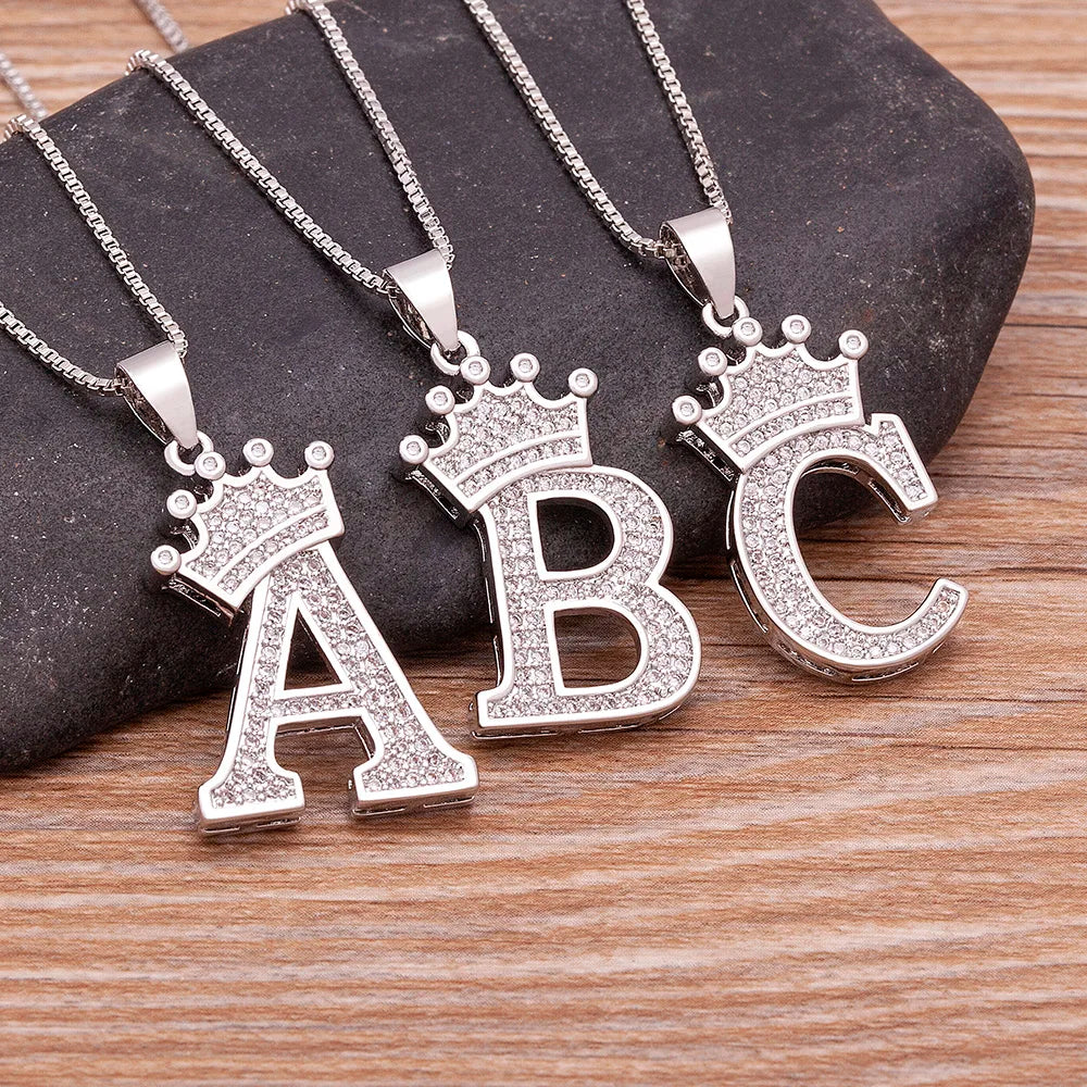 Hot Sale A-Z Letters Crown Pendant Initial Alphabet Necklace For Women Men Accessories Name Jewelry  Party Birthday Gifts