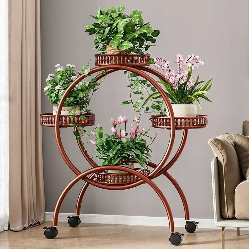 NEW Design Green Radish Iron Multi-Layer Floor-Standing Flower Stand Movable Storage Cage for Plants for Living Room and Balcony Decoration