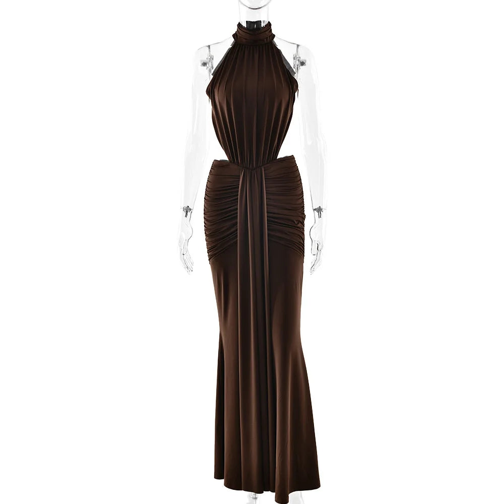NEW Arrivals 4 Colors Women Boutique Selling Summer Sexy Sleeveless Halter Maxi Dress Sexy Party Backless Evening Party Dresses Night Clubwear Prom Gowns Ladies Sexy Clothing Supplies