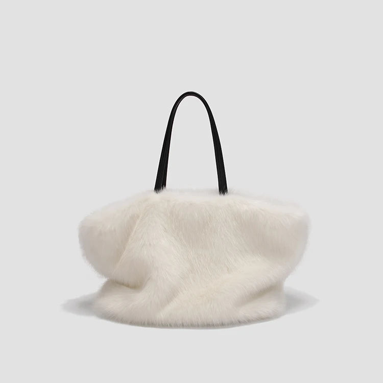 New Luxury Women Girls Real Mink Fur Shoulder Bag Totes Handbag Brand Party Bag Ladies Natural Mink Fur Hand Bags Luxury Versalite Designer Evening Bag Female Ladies Luxury Fashion Clothing Accessories Products