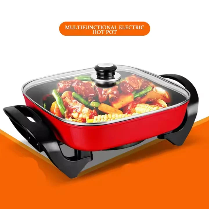 Portable Korean Style Square 5L Electric Smart Cooker Healthy Kitchen Non-Stick Pot Ware Electric Caldron for Dormitory Outdoor Camping Barbeque Home Appliances Cooking Tools
