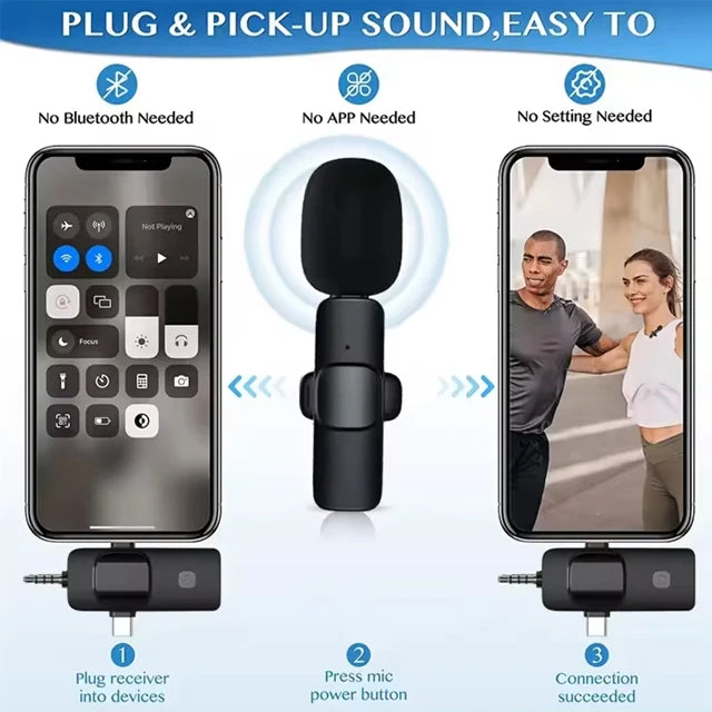 NEW Set K15 Portable 2.4Ghz Wireless Professional Lavalier Microphone Noise Reduction HD Radio Recording Outdoor Interview  3 in 1  Live Microphone for Live Streaming Podcast TikTok YouTube Video Recording