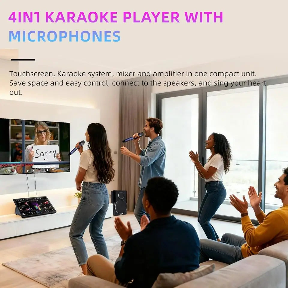 HOT SALE 5 in 1 Professional Karaoke Sound System  KD9Max HD Karaoke Monitor Machine Speakers +karaoke System +15.6'' Touchscreen +mixer +2 Wireless Mics +Double System +2G