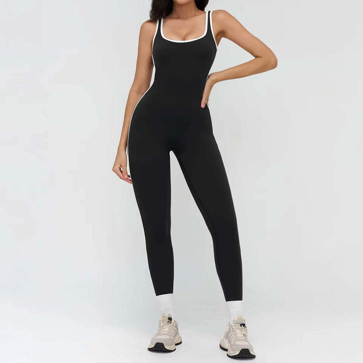 4 Colors Women's Sexy Backless Deep V-Neck Yoga Jumpsuit Full-Length High-Waisted Stretchy Breathable Eco-Friendly Outdoor Running Gym Fitness Outfit Activewear Women Sports Clothing Supplies