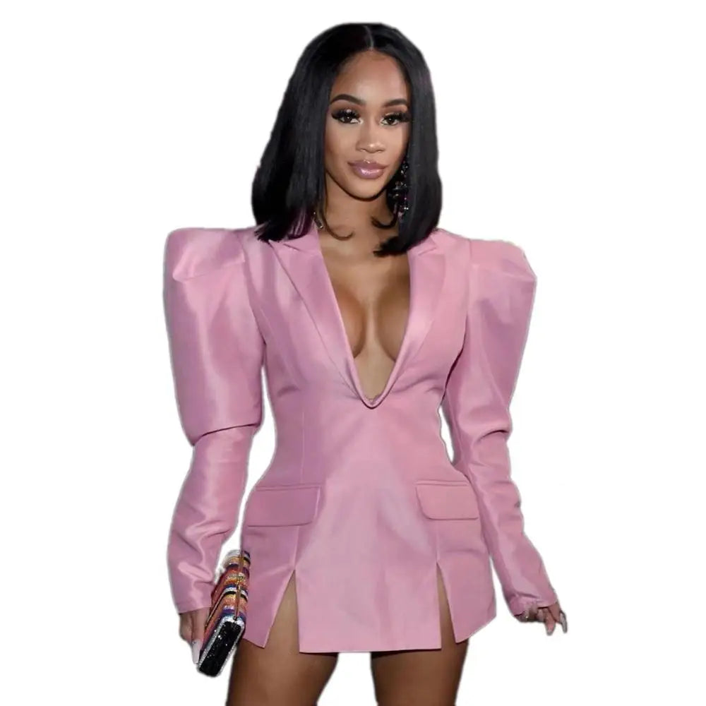 NEW Arrivals Big Size 6 Colors Spring Autumn  African Luxury Blazer Women Mini Sexy Club Wear Notched Collar Long Sleeve V-Neck Evening Night Party Wedding Birthday Celebrities Dress Blazer