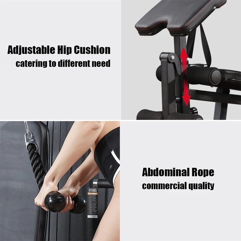 BEST PRICE 3 People Professional Home Gym Station Leather Seats Multi Smith Machine Commercial Bodybuilding Strength Training Multi- Function Station Functional Trainer Gym Machine Heavy Duty System Women Men Sport Supplies