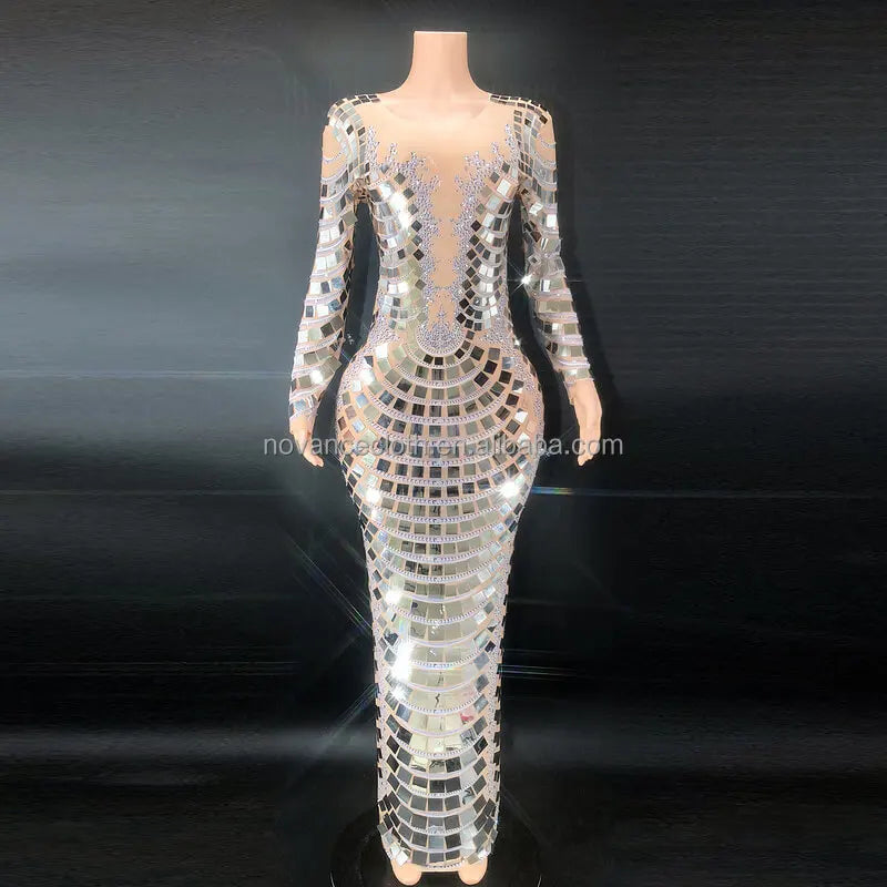 Luxury Glitter Mirror Sequin Formal Dresses Gold/Purple/Silvery Color  Evening Party Night Clubwear Birthday Party Dresses Women Formal Elegant Maxi Gown .
