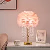 Pink/White Color Italian Modern Luxury Goose Feather Crystal Table Lamp Study Living Bedroom Decoration Lampshade Desk Lamp Bedside Eye Protection Reading Light