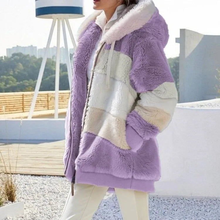 10 Colors S-5XL Plus Size Winter Warm Ladies Jacket Autumn Winter Long Sleeve Women  Block Zipper Fluff Hooded Outerwear Coats Women Winter Clothing Supplies