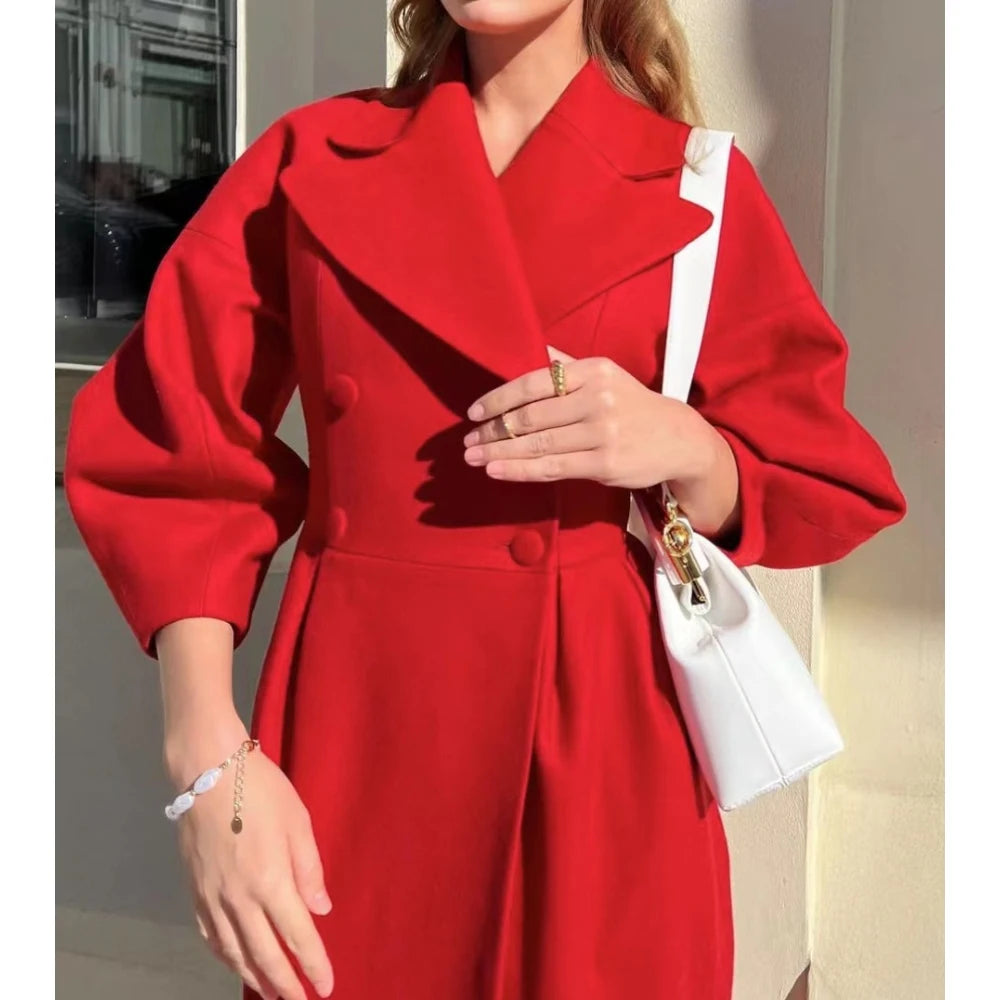 8 Colors S-2XL New Retro Court Style Lantern Sleeve Women's Large Lapel Tweed Jacket Long Coat New Fashion for Wedding Guest Evening Party Business Dinner Prom Luxury Woolen Cotton Maxi Coats Ladies Luxury Apparel Supplies