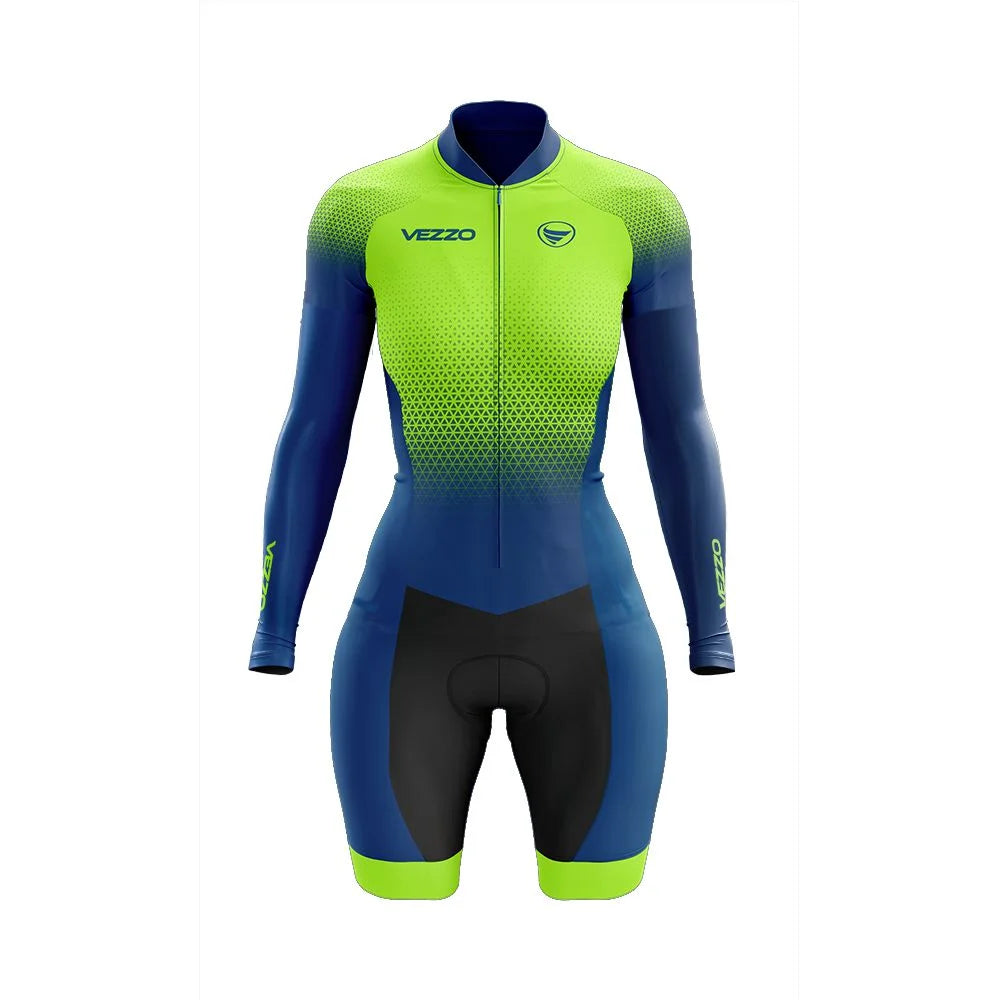 NEW Arrivals Women S-4XL Kids XXS-XS Girls Professional PRO Team VEZZO Female Long Sleeve Cycling Jumpsuit Breathability Lycra Fabric Bicycle Jersey*s Skinsuit Triathlon Suit Sports Fashion Clothing Supplies
