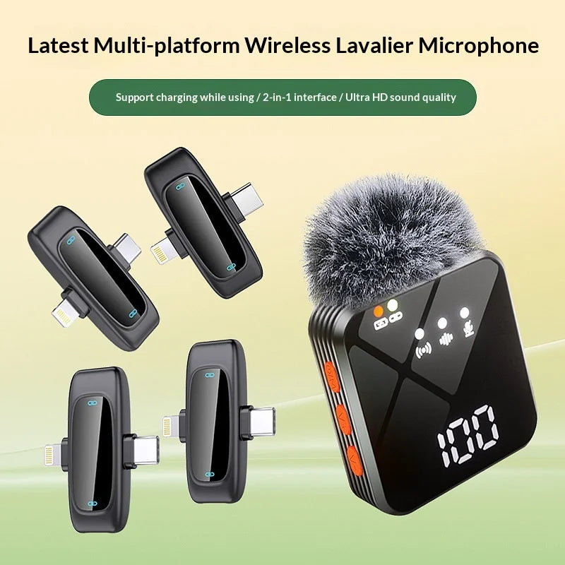4 in 1 Wireless Lavalier Microphone Set with Power Digital Display, Noise Reduction Clip-on Mic for Live Streaming Phone TikTok YouTube Video Creation  Professional Microphones Set