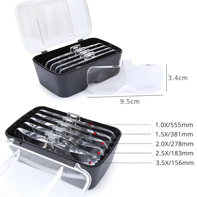 Full Set Lash Magnifying Glass 5 Lens USB With LED Light Lamp Adjustable Headband Eyelash Extension Tools False Lashes Make-Up Jewelry Accessories