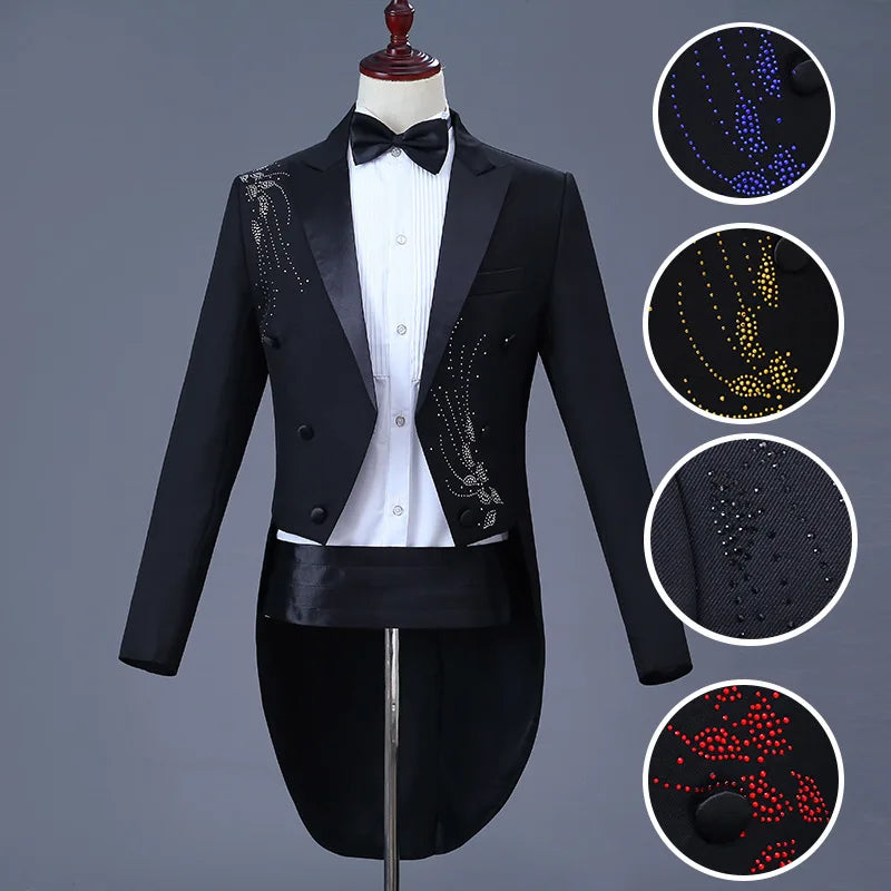 Boutique Gala HOT SALE 5 Colors Men Royal Suit Gentleman Diamonds Luxury Tuxedo Red Carpet Celebrities Clothes Opera Concert Wedding Evening Prom Business Night Party Male Luxury Apparel Supplies