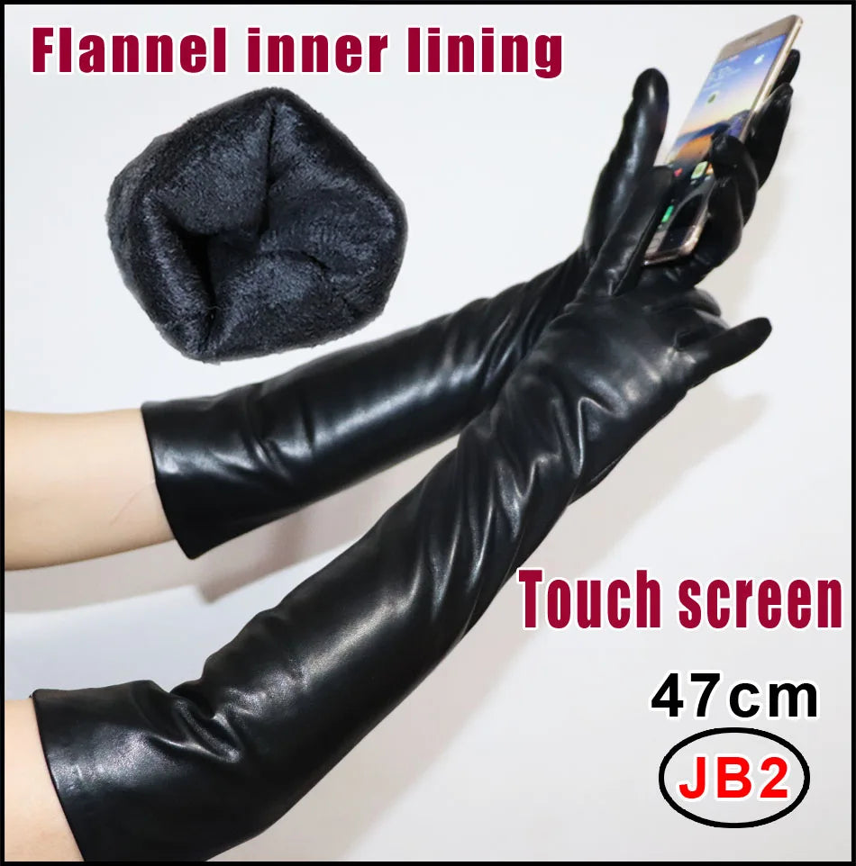 NEW Arrivals  Genuine Real Leather Gloves 100% Sheepskin Long Gloves Women's Winter Warm Fleece Lining Over Elbow Arm Sleeves Color Ladies Fashion Apparel Accessories