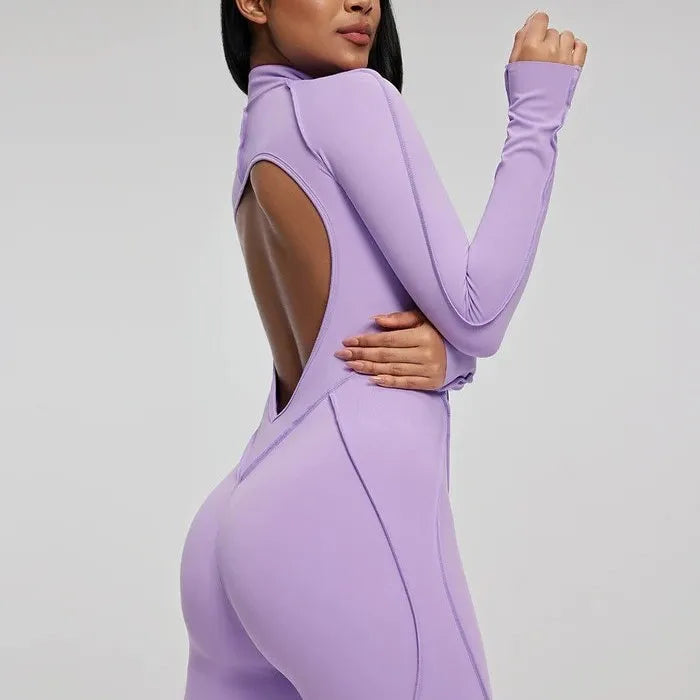 10 Colors S-XL NEW Arrivals Custom Zippered Front Women Long Sleeve Yoga Jumpsuit One Piece Workout Quick Dry Bodysuit Slim-Fit Bodysuit Backless Sports Rompers