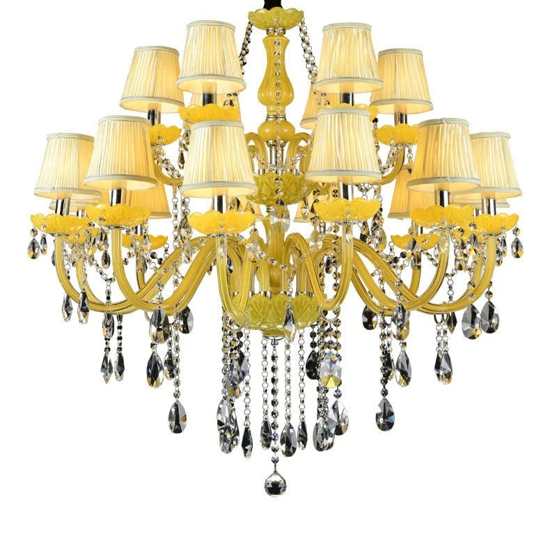 Home Villa Living Room 6/8/15/18 Lights Maria Theresa European Luxurious Crystal Pendent Lamps Yellow Candle Lamp Warm Art Decor Living Room Bedroom Restaurant Hotel Villa Chandelier