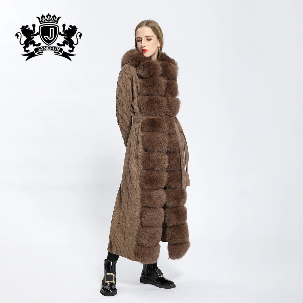 4 Colors Siberian -30"C Popular Women's Natural Real Fur Coat Long Ladies Real Fox Fur Coat Fur Sweater Hooded 120-125cm Length Knit Cardigan Ladies Winter Fashion Apparel Supplies