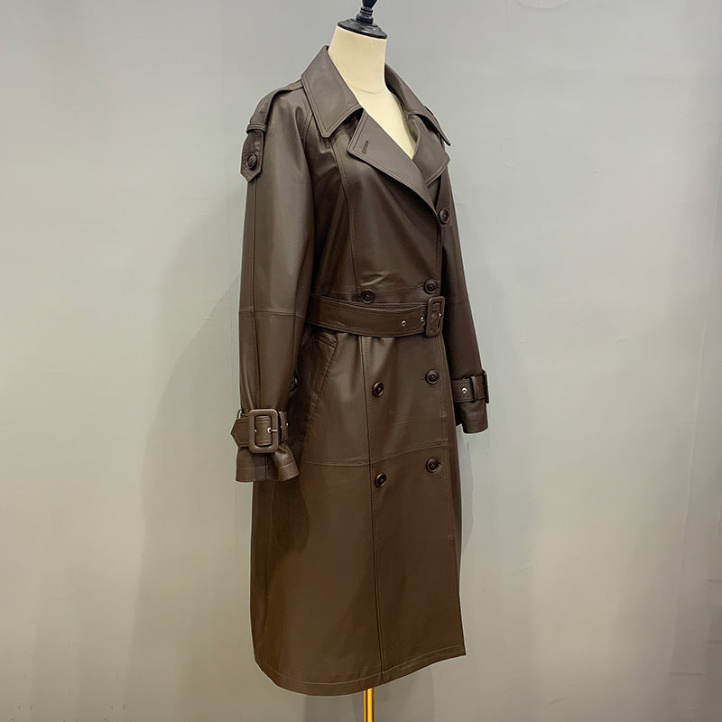 Boutique Gala HOT SALE Dark Brown/White/Black Color Winter Luxury Long Women Genuine Sheep Leather Jacket Women Trench Coat Office Lady Business Evening Party Outerwear Coats Ladies Luxury Apparel Supplies