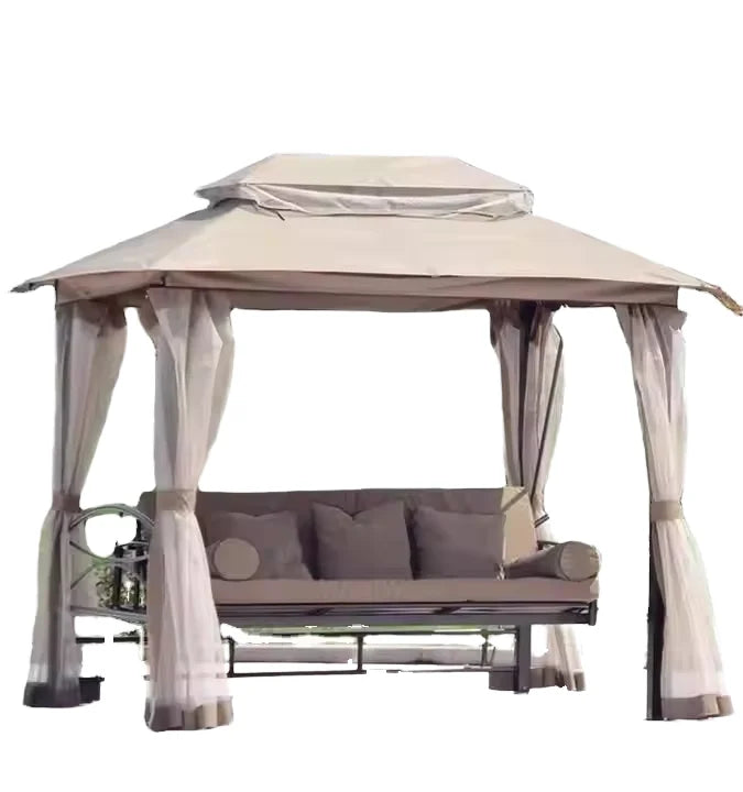 HOT SALE (Only Few Units Left) 3 Seat Adult Villa Resort Outdoor Aluminum Frame Convertible Canopy Courtyard Garden Swing Hanging Chair Modern Patio Swings Sun Lounger Luxury Furniture Supplies ( For Fast Delivery Please Cont