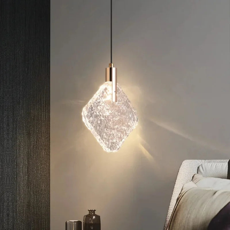Home Villa Italian Modern Minimalist Exquisite Square Bedroom Living Room Transparent Crystal Chandelier Art Popular Bedroom Bedside LED Pendant Lights Home Lighting Supplies