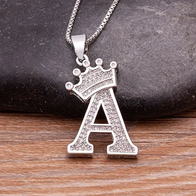 Hot Sale A-Z Letters Crown Pendant Initial Alphabet Necklace For Women Men Accessories Name Jewelry  Party Birthday Gifts