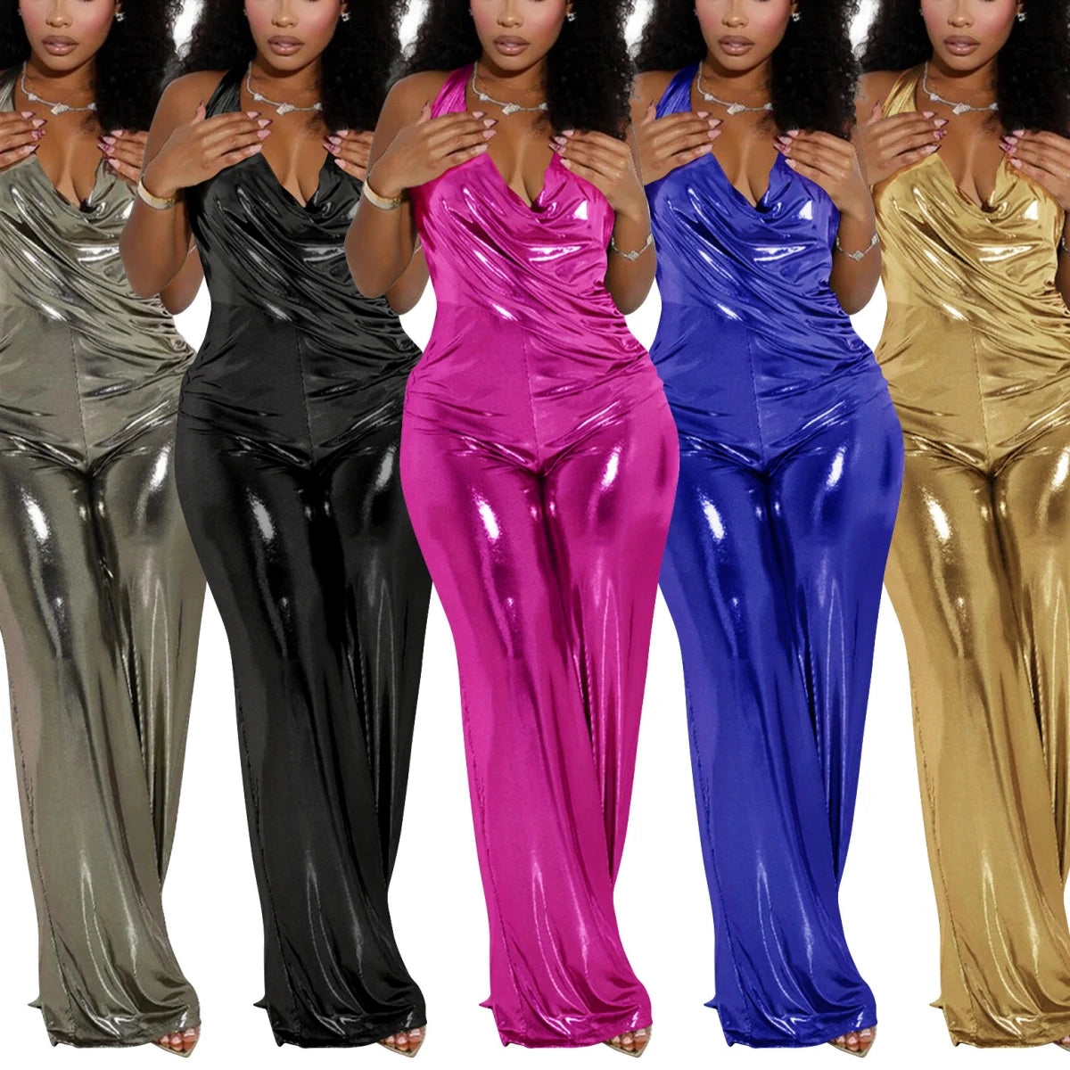 New Arrivals S-2XL Women Jumpsuit  Trendy Fashion Shiny Evening Party Night Clubwear Backless Sexy Jumpsuit