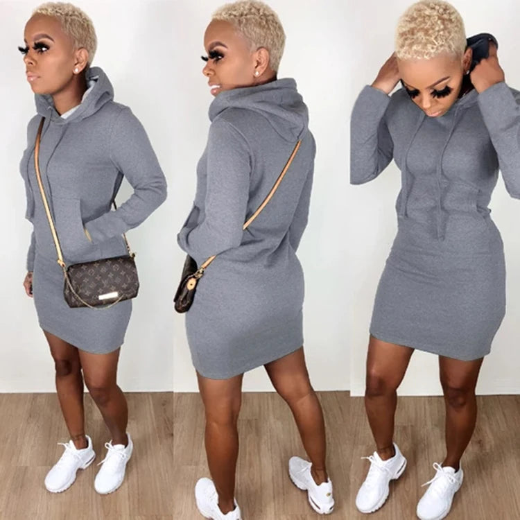 8 Colors S-2XL European and American Autumn Winter Warm Women Fleece Suit Hoodie Jogger Casual Hooded Dress Women Winter Warm Outerwear Casual Streetwear Clothing Supplies