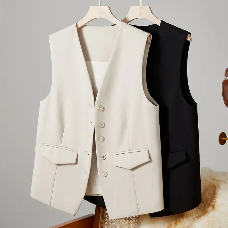 12 Colors S-3XL Plus Size Women's Spring and Autumn Suit Vest Waistcoat Cardigans Office Lady Sleeveless V-Neck Casual Loose Suit Vest Ladies Clothing Accessories