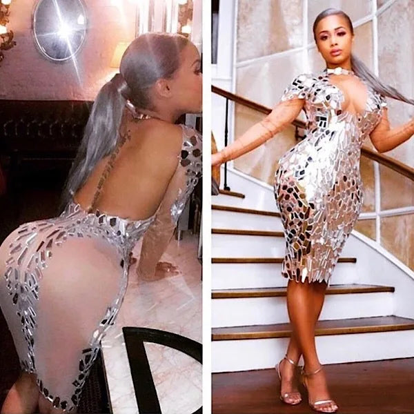 Luxury Mirror Glitter Women's Dresses Trending Elegant Silver Diamond Sparkle Women Elegant Dresses Evening Party Night Clubwear Prom Dress for Business Dinner Party Ladies Luxury Apparel Supplies