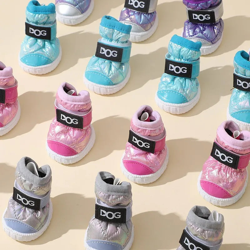 4 Colors Luxury Modern Pet Dog Shoes Waterproof Snow Boots Anti-Slip Solid Pattern Cotton Stocked Outdoor Boots