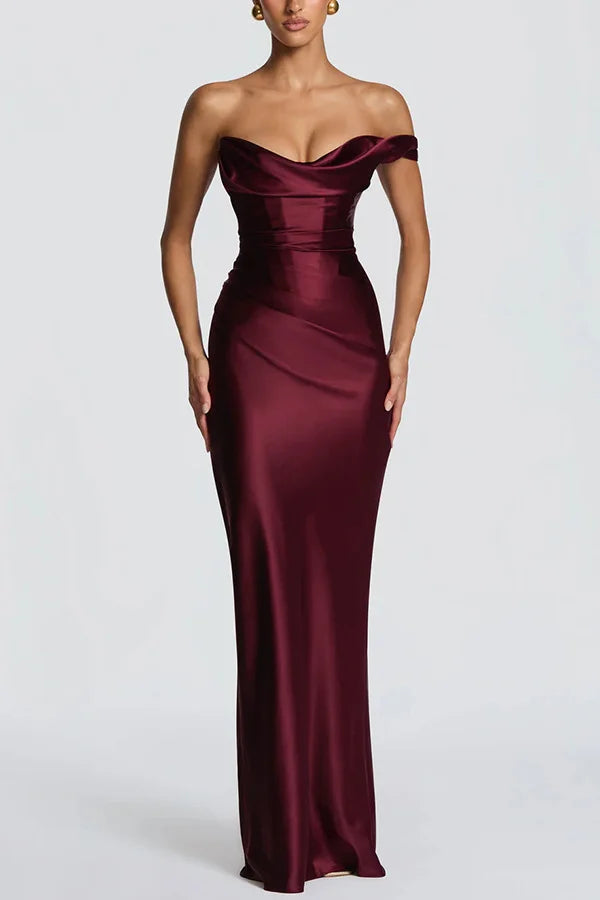 Women's Sexy Top Quality Spring Autumn  Summer New Luxury Banquet Evening Party Dress Strapless Fishbone Pleated Hip Hugging Women's Maxi Long Sexy Gown