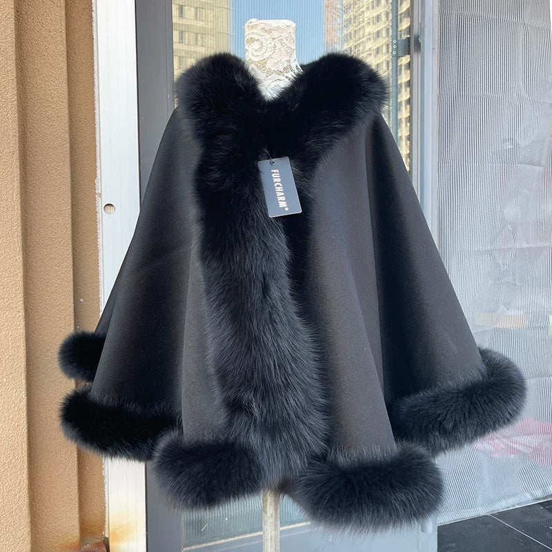 12 Colors New Coming Customized Color Real Natural Fox Fur Cashmere Poncho Women Fur Shawls Evening Party Wedding Guest Luxury Coats Outerwear Jackets Ladies Luxury Apparel Supplies