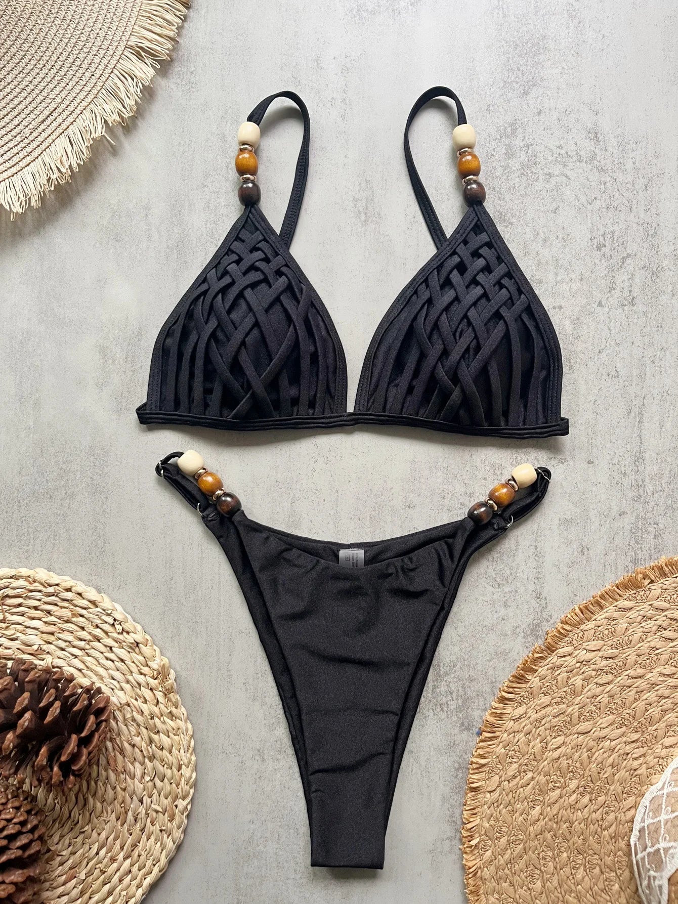 NEW Arrivals 10 Colors Sexy Shinny Triangle Top Double Lined Fabric Swimwear Women Beads Brazilian Bikini Swimsuit S-L Ladies Beachwear Swimming Pool Summer Bathing Apparel Sets Clothing Supplies