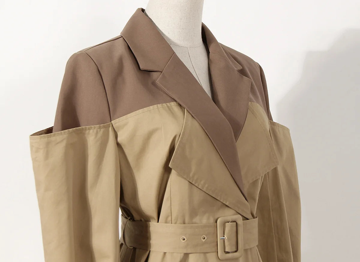 NEW Arrivals  Autumn Winter Vintage Unique Patchwork Lacing Slim Long England Elegant Baggy Pocket Trench Dress Windbreaker Coat Women's Jackets