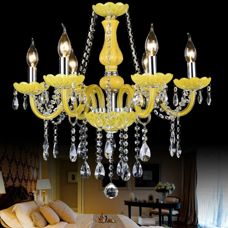 Home Villa Living Room 6/8/15/18 Lights Maria Theresa European Luxurious Crystal Pendent Lamps Yellow Candle Lamp Warm Art Decor Living Room Bedroom Restaurant Hotel Villa Chandelier
