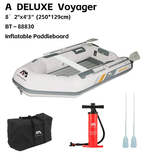 3 Persons Aqua Marina 250*129 cm Inflatable Canoe Kayak Boat Drifting Large Capacity 3 KW Motor PVC Construction 4 Air Chambers Fishing Rafting Boat Water Sport Supplies