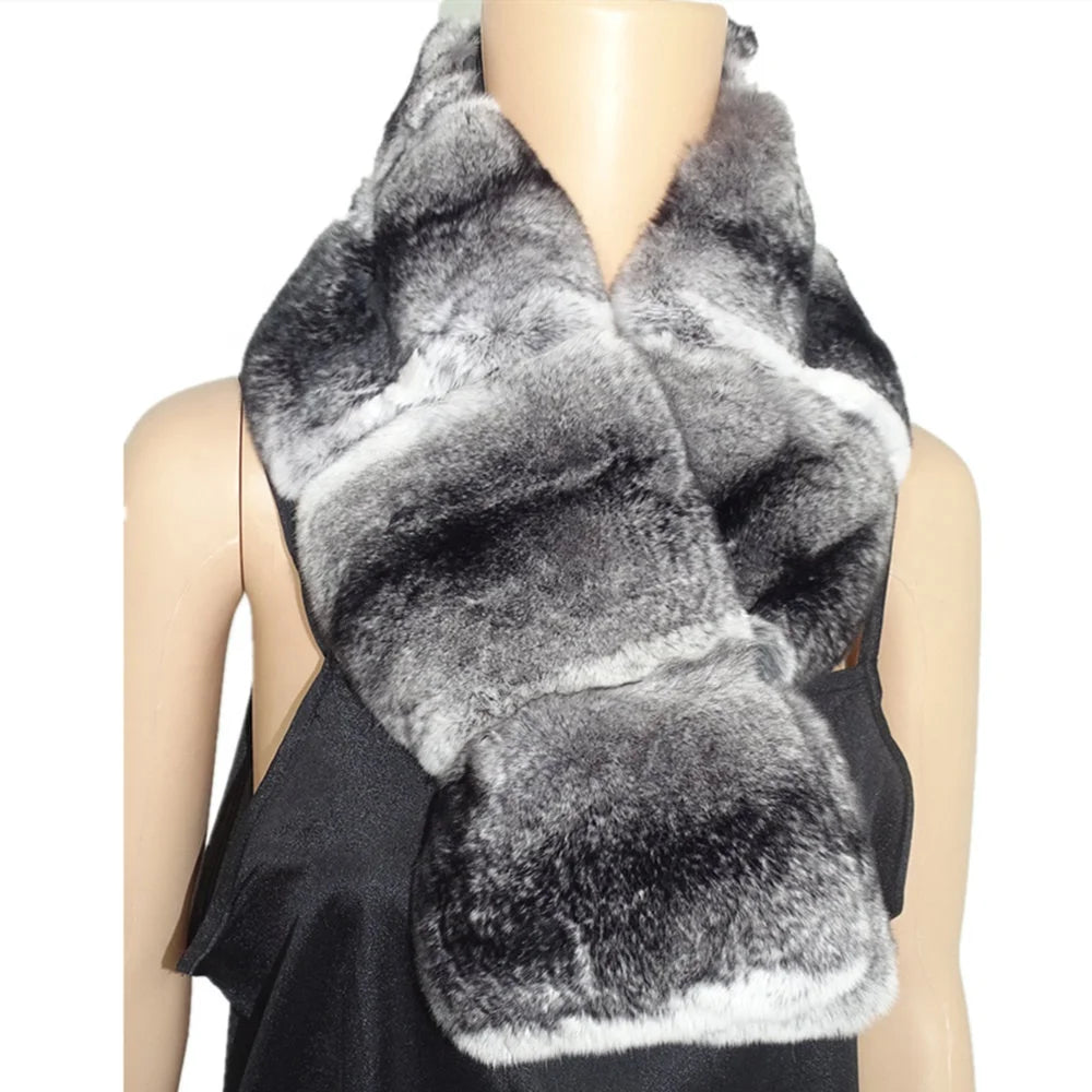 BEST PRICE New Fashion Women's Winter Rex Rabbit Chinchilla Fur Short Scarf Chinchilla  Black/Brown Color Ladies Luxury Apparel Accessories